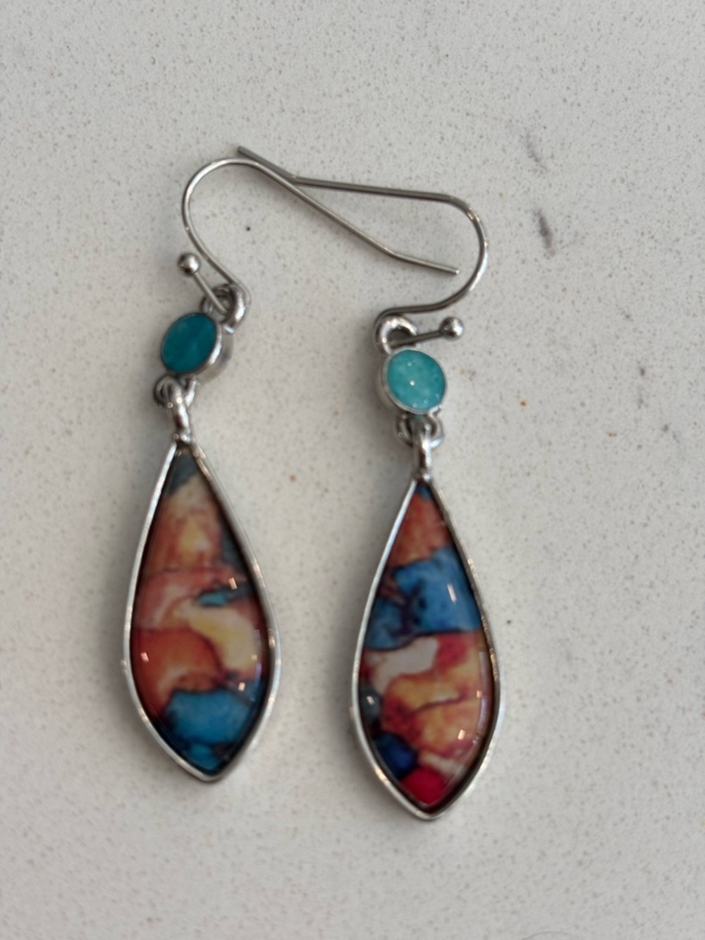 Teardrop Multi-Color Resin Dangle Earrings - Turquoise Accent